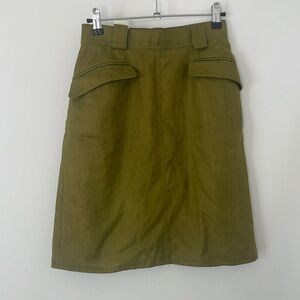 Jane Lamerton Vintage 100% Linen Olive Green Pencil Lined Skirt High Waist Small